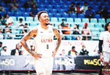Calvin Abueva of the Titan Ultra Giant Risers celebrates after scoring a crucial basket against the Meralco Bolts during their PBA Season 50 debut at the Ynares Center in Antipolo City. PHOTO COURTESY OF TITAN ULTRA GIANT RISERS