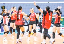 STRONG START. Petro Gazz Angels celebrate their emphatic straight-set win over the Galeries Tower Highrisers in the 2025 PVL Reinforced Conference opener at the City of Dasmariñas Arena, Cavite. PVL PHOTO