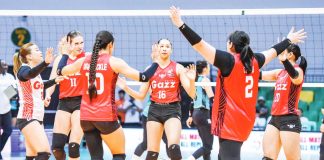 STRONG START. Petro Gazz Angels celebrate their emphatic straight-set win over the Galeries Tower Highrisers in the 2025 PVL Reinforced Conference opener at the City of Dasmariñas Arena, Cavite. PVL PHOTO