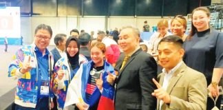 Kram Airam Carpio (center) captured the Philippines’ first gold medal in pencak silat at the Asian Youth Games in Manama, Bahrain. POC PHOTO