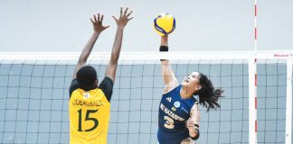 Negrense Diza Berayo of the National University – Nazareth School Lady Bullpups tries to score against the defense of Far Eastern University – Diliman Lady Baby Tamaraws. UAAP PHOTO