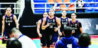 Colegio de San Juan de Letran Knights celebrate their fourth consecutive victory in the NCAA Season 101 men’s basketball tournament. NCAA PHOTO