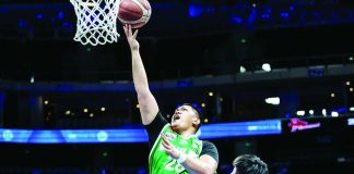 Shawn Umali of College of Saint Benilde Blazers scores inside against his former team Lyceum Pirates. PHOTO BY NCAA/GMA SPORTS