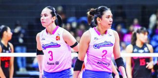 Alyssa Valdez (2) turned back time with a triple-double performance to lift the Creamline Cool Smashers past the Petro Gazz Angels. PVL PHOTO
