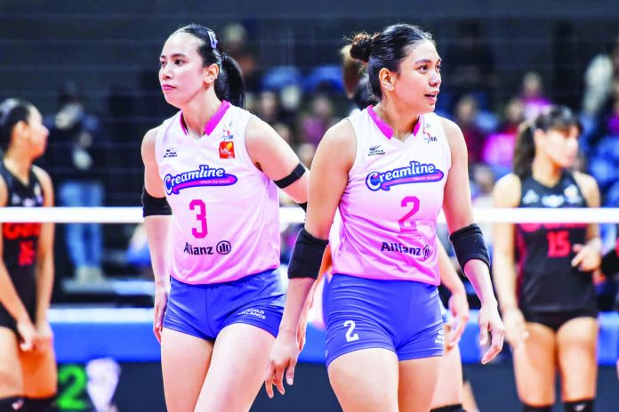 Alyssa Valdez (2) turned back time with a triple-double performance to lift the Creamline Cool Smashers past the Petro Gazz Angels. PVL PHOTO