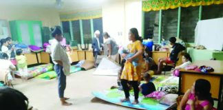 Evacuees from Iki and Bahol in the mountainous areas of Barangay Capnayan take shelter at Capnayan Primary School in Laua-an on, Antique, on the night of November 3. PROVINCE OF ANTIQUE PHOTO