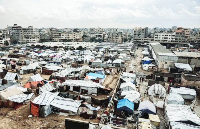 Gaza This photograph shows a displacement camp in Gaza City. The United Nations Security Council has backed a resolution aimed at bolstering peace for Gaza. AFP