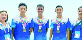 Three Pototan natives — Frenz Enrique Pasadilla, Jan Renier Pasadilla, and John Merck Millan — won bronze medals in their respective backstroke events at the Batang Pinoy 2025 National Finals in General Santos City, with their coach Doren Ducthilla and trainer Rho Ducthilla. PHOTO COURTESY OF CJAY GALITA