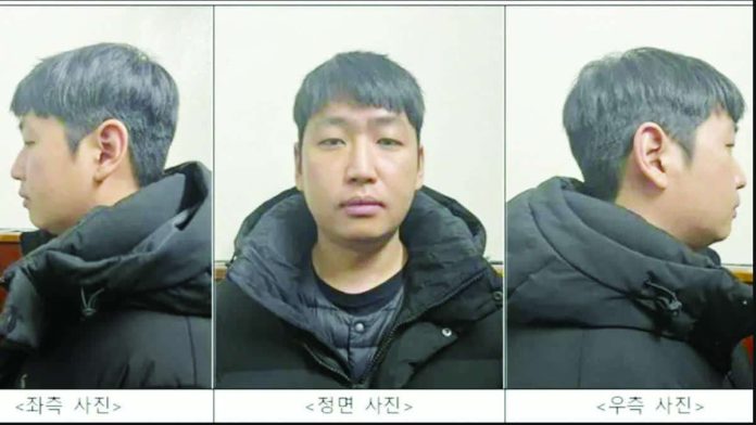 This composite image shows the left, center and right profiles or mugshots of Kim Nok-wan, who is seen wearing a black T-shirt and a puffy black coat. NEWS1 / SEOUL METROPOLITAN POLICE