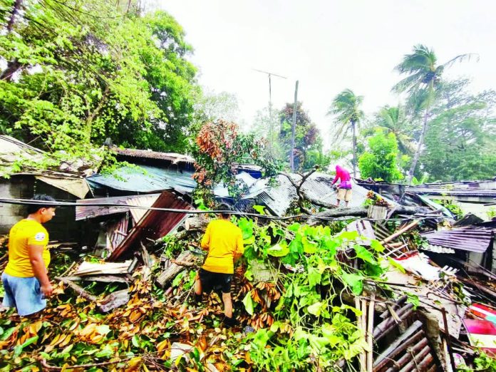 damage-tino Personnel from the General Services Office and the Municipal Disaster Risk Reduction and Management Office in Guimbal, Iloilo clear fallen trees and debris from houses destroyed by Typhoon “Tino”. The powerful storm toppled trees and flattened homes across several Iloilo municipalities, leaving thousands displaced as local disaster teams race to restore access and deliver aid. PHOTO FROM GUIMBAL LGU