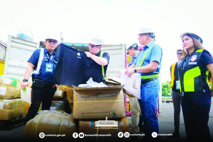 The Bureau of Customs, through its Intellectual Property Rights Division, seized in October this year counterfeit wearing apparel valued at an estimated P482 million, bearing popular international and local brands. The shipments, which arrived at the Port of Manila in August, originated from Bangladesh. BOC PHOTO