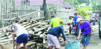 Residents of Barangay Sto. Niño Sur in Arevalo, Iloilo City join the personnel from the General Services Office of the Iloilo City Government in clearing roads of debris and driftwood washed ashore by Super Typhoon “Uwan.” MA. THERESA LADIAO/PN