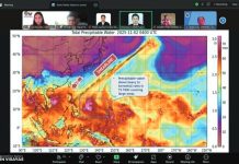 In the eye of the storm: 2.3 million WV residents The Philippine Atmospheric, Geophysical and Astronomical Services Administration shows a precipitable water map indicating shearline interaction and swaths of heavy to torrential rain from Typhoon “Tino” during the Nov. 2 virtual emergency meeting of the Western Visayas Regional Disaster Risk Reduction and Management Council. Authorities said 3,227 barangays are at risk of flooding and landslides as the storm nears. PHOTO FROM PIA WESTERN VISAYAS/ZOOM SCREENGRAB