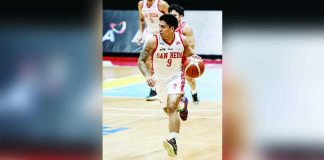 John Bryan Sajonia fires away for San Beda. PHOTO COURTESY OF NCAA/GMA SPORTS