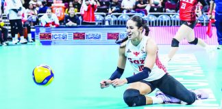 Petro Gazz Angels’ Brooke Van Sickle reacts after failing to save the ball during a rally against PLDT. PVL PHOTO