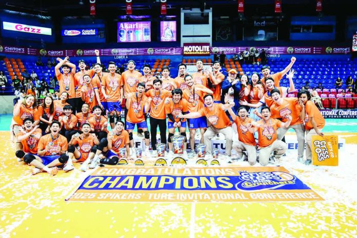 sports_Criss.JPG_resized_compressed Criss Cross King Crunchers celebrate their first-ever Spikers’ Turf championship. SPIKERS’ TURF PHOTO