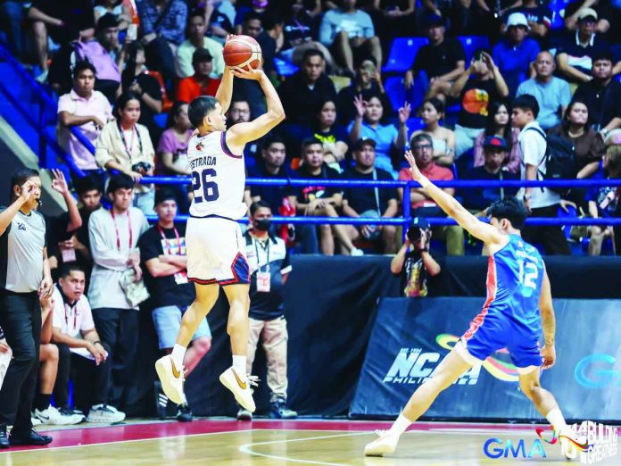 sports_Letran_resized_compressed Colegio de San Juan de Letran Knights’ Johnsherick Estrada pulls up for a three-point jumper during their knockout match against Arellano University. NCAA PHOTO