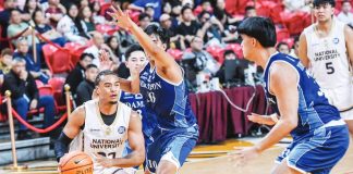 National University Bulldogs guard Mark Parks drives to the basket against Adamson University Falcons’ Cedrick Manzano during their UAAP Season 88 matchup. UAAP PHOTO