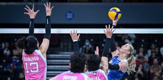 Anna DeBeer of ZUS Coffee Thunderbelles rises for a kill against the defense of Akari Power Chargers during their PVL Reinforced Conference clash. PVL PHOTO
