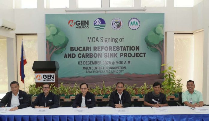 MGEN_compressed Meralco PowerGen Corporation, Department of Environment and Natural Resources, Municipality of Leon, and Bucari Eco-Planters Association officials commit to restore and preserve Bucari. Seen on the photo (from left) are MGEN Thermal Panay Site Head Antonio J. Cabalhug Jr.; MGEN Thermal Chief Operating Officer Arnel L. Santos; MGEN Thermal President and CEO Felino M. Bernardo; DENR Region 6 Director Raul Lorilla; BEPA President Francisco Calicaran, Jr.; Municipality of Leon Administrator Atty. Glenn Cababa-an.
