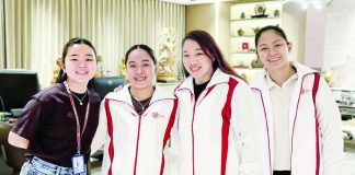 Strong Group Athletics volleyball head Kiara Cruz (left) with Karen Verdeflor, Princess Anne Robles, and Renee Peñafiel. SGA PHOTO