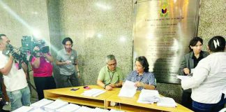 Civil society leaders file plunder and other cases against Vice President Sara Duterte and 15 others at the Ombudsman on Friday, Dec. 12, 2025. Photo shows the documents they brought to the Ombudsman. PHOTO BY FAITH ARGOSINO, INQUIRER.NET