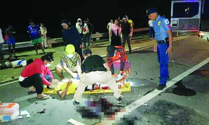 An early morning collision between two motorcycles on Nov. 30 in Barangay Lalagsan, La Castellana, Negros Occidental claimed the lives of two drivers. LA CASTELLANA PNP PHOTO