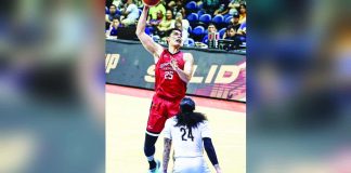 Barangay Ginebra San Miguel Kings’ Japeth Aguilar converts on a close-range basket. PBA PHOTO