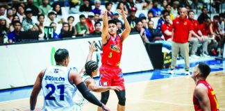 Rain or Shine Elasto Painters' Gian Mamuyac pulls up for a three-point shot. PBA PHOTO