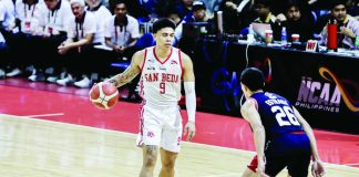 Ilonggo scorer John Bryan Sajonia stepped up for the San Beda Red Lions with 17 points in their runaway Game 1 win over Letran in the NCAA Season 101 finals. NCAA PHOTO