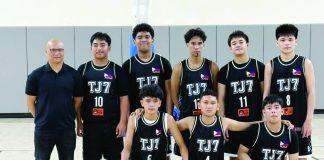 Members of TJ7 Basketball Development Center team with head coach Mark Belangel. CONTRIBUTED PHOTO