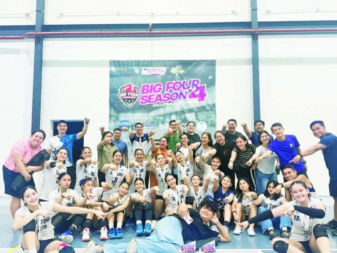 Members of Bacolod Tay Tung High School Thunderbolts’ 15-and-under and 13-and-under squads after completing a title sweep in the Big Four Season 4 Girls’ Volleyball Tournament. CONTRIBUTED PHOTO