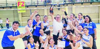 Members of the Bacolod Tay Tung High School Thunderbolts squad celebrate their sweep of the Bacolod City Division Meet. PHOTO COURTESY OF JOSE MONTALBO