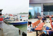 SUPPLY CHAIN DISRUPTED: ‘Wilma’ forces widest maritime shutdown in Western Visayas in years Motorboats from Iloilo City to Guimaras and vice versa were limited to 50 percent of their authorized passenger capacity on Dec. 5, 2025 after Iloilo and Guimaras were placed under Tropical Cylone Wind Signal No. 1 (Photo courtesy of AJ PALCULLO/PN). Right photo shows several passengers spending the night at Parola Wharf in Iloilo City on Friday. (Photo courtesy of BOMBO RADYO ILOILO)