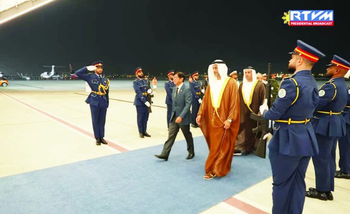 Marcos_eyes_copy_resized_compressed President Ferdinand R. Marcos Jr. arrived in the United Arab Emirates (UAE) late Monday night for a two-day working visit upon the invitation of UAE President His Highness Sheikh Mohamed bin Zayed Al Nahyan. At Al Bateen Airport in Abu Dhabi, he was received by UAE Minister of State His Excellency Saeed Al Hajeri. PCO