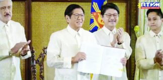 President Ferdinand Marcos Jr. signs into law the P6.7 trillion national budget for 2026 on Jan. 5, 2026. But he vetoed nearly P92.5 billion worth of unprogrammed appropriations. Also in photo are Senate President Vicente Sotto III, House Speaker Faustino Dy, and Cong. Sandro Marcos. SCREENGRAB FROM PRESIDENTIAL COMMUNICATIONS OFFICE