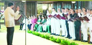 President Ferdinand R. Marcos Jr. reminds newly promoted generals and flag officers of the Armed Forces of the Philippines to lead with integrity and act as responsible stewards of the nation’s resources. He administered their oath-taking ceremony in Malacañan Palace. PCO