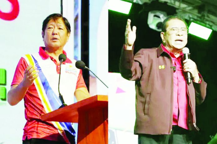 Former Ilocos Sur governor Chavit Singson (right) has called for a “one time, big time” rally against the administration of President Ferdinand “Bongbong” Marcos Jr. (left) and challenged the Chief Executive to publicly face him over corruption allegations.