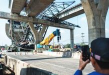 Another deadly construction crane collapses in Thailand This is a wide shot of the wreckage of a crane that collapsed on a highway in Thailand. Construction site accidents are not uncommon in this Southeast Asian nation. GETTY IMAGES