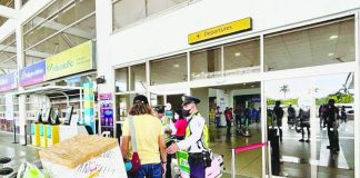 SECURITY WITHOUT X-RAY. This photo from the Civil Aviation Authority of the Philippines’ Facebook page shows security personnel conducting manual checks at the ground-floor entrance of the Iloilo International Airport, after the first layer of X-ray screening was removed in October 2025 to supposedly streamline passenger flow under a directive from the Department of Transportation. Arthur Parreño, CAAP-Iloilo terminal supervisor and public information officer, discusses security measures under review after a knife incident exposed gaps in passenger screening at the airport.