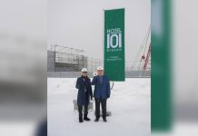 Hotel 101 Niseko Hokkaido Japan Jollibee Founder Tony Tan Caktiong and Mang Inasal Founder Injap Sia at the topmost floor roofdeck of the 482-room Hotel101-Niseko Hokkaido Japan during the Topping Off Ceremony on December 5, 2025.