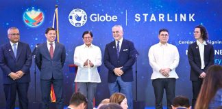 President Ferdinand Marcos Jr. graced the landmark launch of Globe and Starlink’s Direct-to-Cell satellite service in the Philippines, a breakthrough initiative aimed at expanding digital inclusion and ensuring no Filipino is left offline. Joining him during the historic event (from left) were Globe President and CEO Carl Cruz, DICT Secretary Henry Aguda, Globe Chairman Jaime Augusto Zobel de Ayala, Taguig City District Representative Jorge Daniel Bocobo, and Starlink Senior Partnerships Manager Damien Innes.