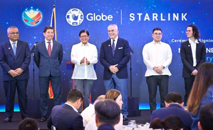 pbbm-globe President Ferdinand Marcos Jr. graced the landmark launch of Globe and Starlink’s Direct-to-Cell satellite service in the Philippines, a breakthrough initiative aimed at expanding digital inclusion and ensuring no Filipino is left offline. Joining him during the historic event (from left) were Globe President and CEO Carl Cruz, DICT Secretary Henry Aguda, Globe Chairman Jaime Augusto Zobel de Ayala, Taguig City District Representative Jorge Daniel Bocobo, and Starlink Senior Partnerships Manager Damien Innes.