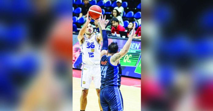 sports Heading_superimposed TNT Tropang 5G’s Jordan Heading rises for a jumper over the defense of Negrense Raymar Jose of Meralco Bolts during Game 5 of the PBA Philippine Cup semifinals. PBA PHOTO