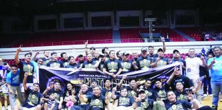 The Abra Solid North Weavers celebrate after completing a sweep of the Quezon Huskers to claim the MPBL 2025 Season national championship. MPBL PHOTO