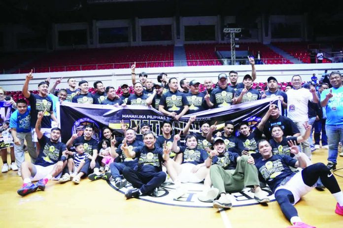 The Abra Solid North Weavers celebrate after completing a sweep of the Quezon Huskers to claim the MPBL 2025 Season national championship. MPBL PHOTO