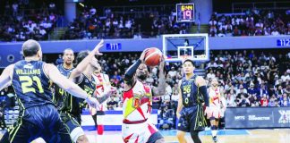 Jaymar Perez caught fire in the fourth quarter to lead San Miguel Beermen to a Game 3 win over TNT Tropang 5G in the PBA Season 50 Philippine Cup Finals. PBA PHOTO