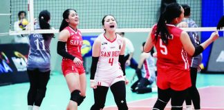 Negrense Amber Lily Biong of San Beda University Lady Red Spikers is all smiles after their season-opener win. NCAA PHOTO