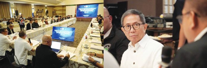 Cabinet Officer Environment Secretary Raphael Lotilla, newly designated Cabinet Officer for Regional Development and Security for Western Visayas, meets with regional agency heads and local officials during a Regional Task Force to End Local Communist Armed Conflict (RTF-ELCAC) meeting in Iloilo City, where he ordered a validation of completed flood control projects and pushed for a whole-of-government approach to resilience and peace-building. DENR-6 PHOTO