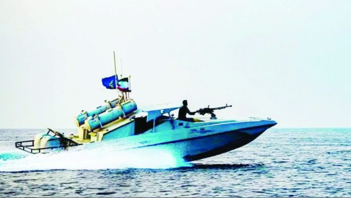 Iran_copy_resized_compressed An Iranian gunboat is seen off the southern coast of the country. Iran is due to hold live fire naval drills in the Strait of Hormuz. EPA